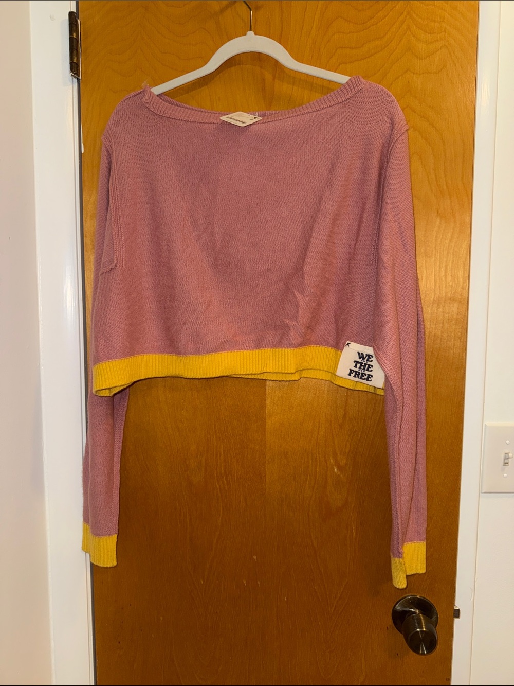 We The Free Pink and Yellow Cropped Knit Sweater